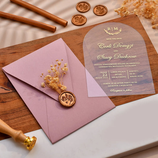Arch Shape Acrylic Wedding Invitations, Unique Invitations, Gold Foil Print, Clear Transparent Acrylic, Quinceanera Invitations, Sweet 16