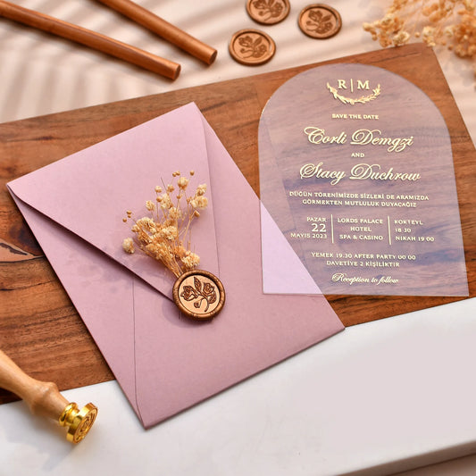 Arch Shape Acrylic Wedding Invitations, Unique Invitations, Gold Foil Print, Clear Transparent Acrylic, Quinceanera Invitations, Sweet 16