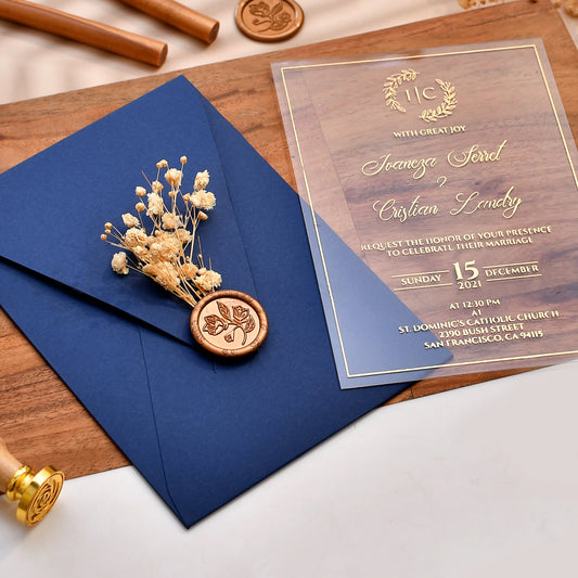 Blue wedding invitation card