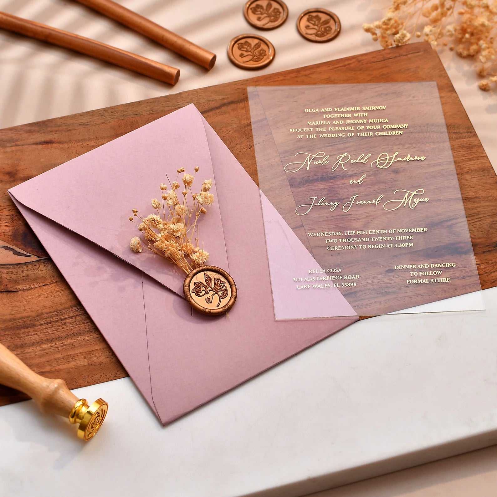 Pink wedding invitation card