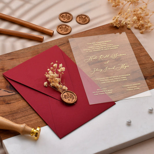 Red acrylic wedding invitation