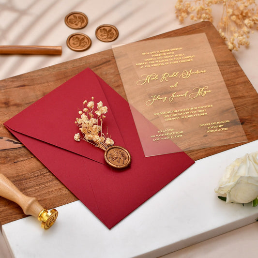 Red acrylic wedding invitation