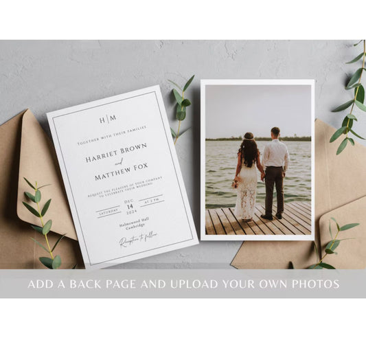 Monogram Wedding Invitation Card, Simple wedding Invite suite with QR code RSVP, Elegant invite rsvp bundle, Minimal Simple Invitations