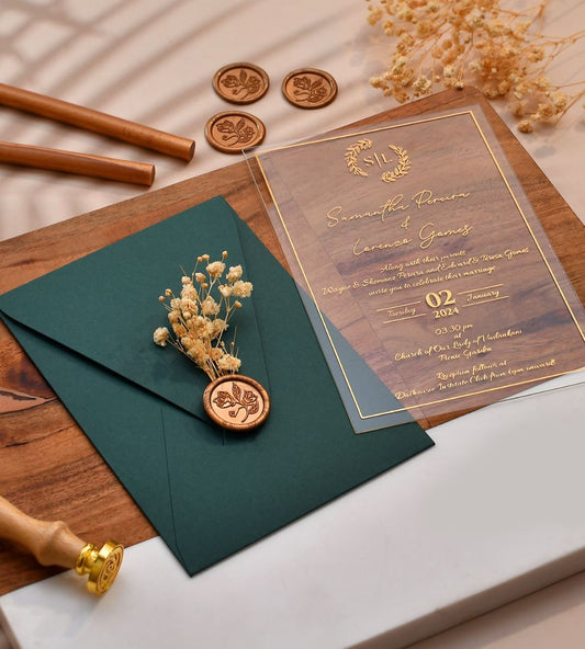 Green transparent wedding invitations