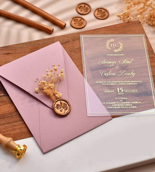 Transparent Acrylic Wedding Invitations, Unique Invitations, Gold Foil Printed Invites, Clear Transparent Acrylic, Quinceanera Invitations