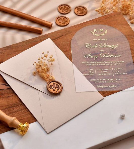 Cream acrylic wedding invitation