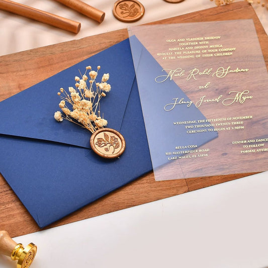 Blue acrylic wedding invitation