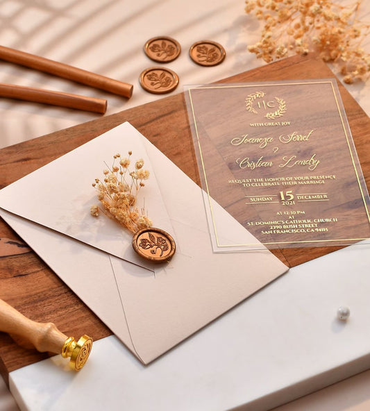 Acrylic wedding invitation with Foil Printing, Wedding Invitation acrylic, Real Gold Foil Printed Invites, Clear Transparent Acrylic