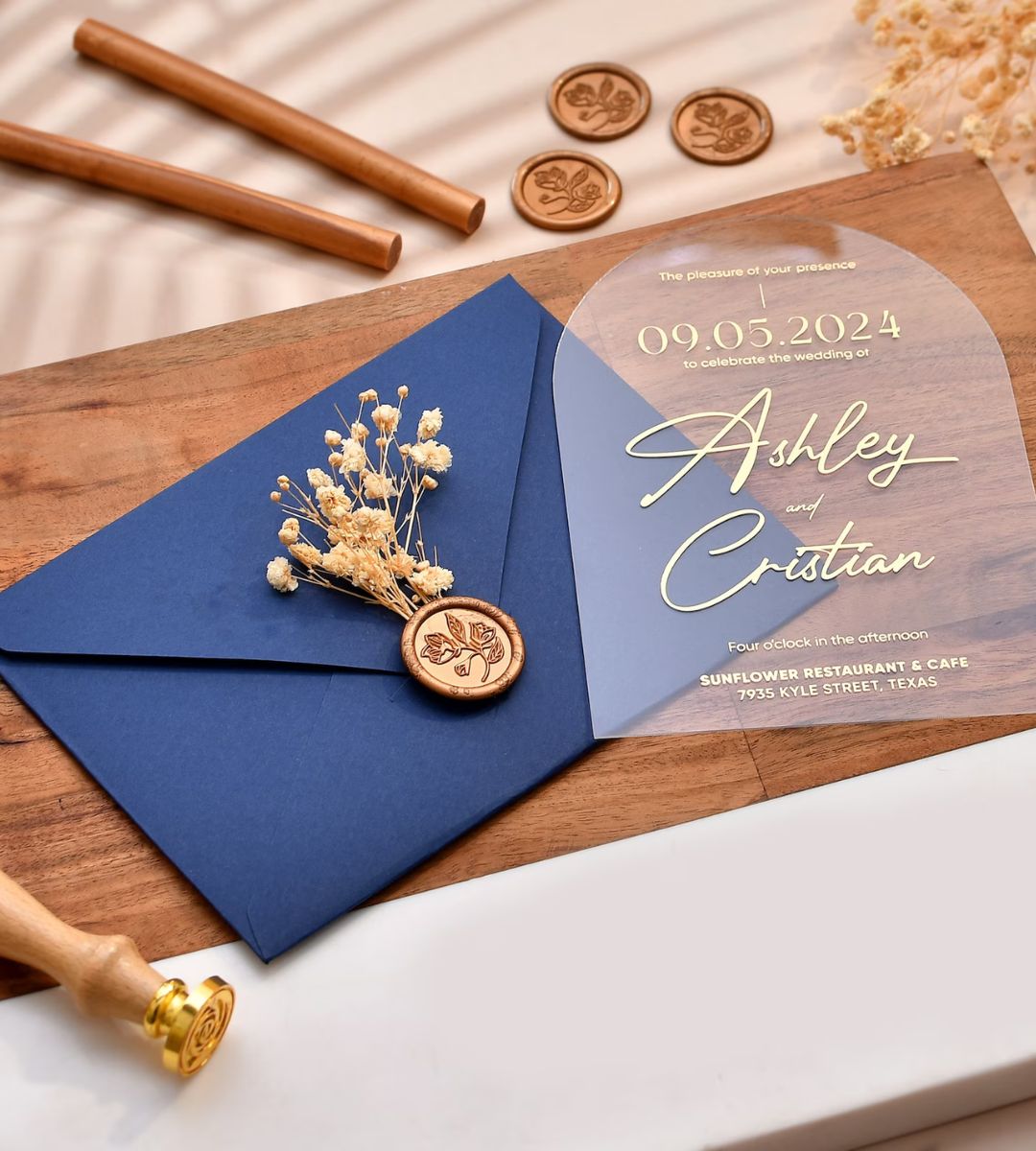 Blue transparent wedding invitations