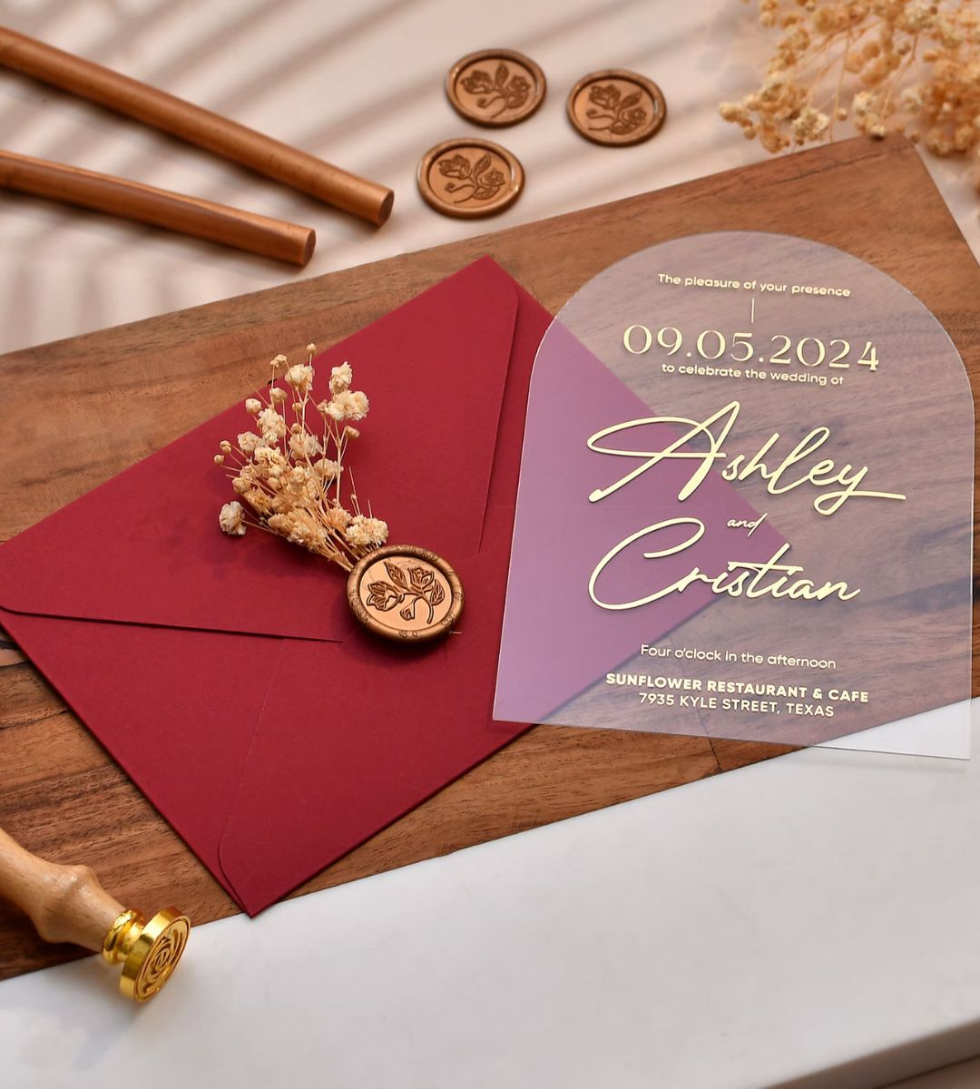 Red transparent wedding invitations