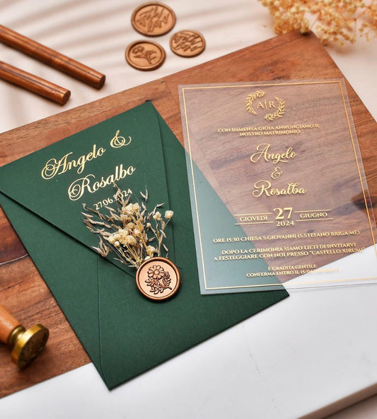 Green acrylic wedding invitation