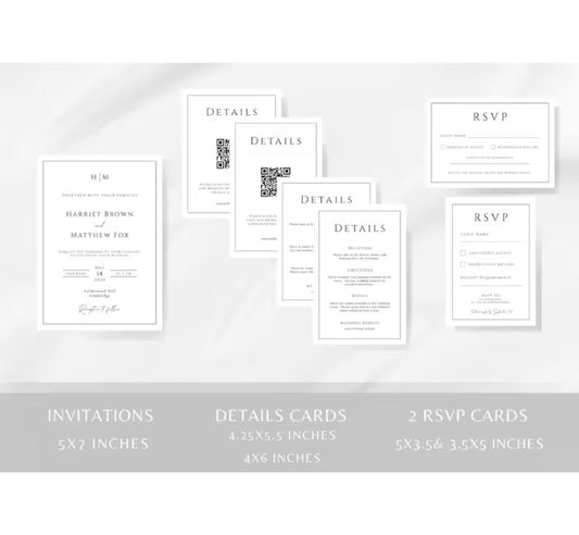 Monogram Wedding Invitation Card, Simple wedding Invite suite with QR code RSVP, Elegant invite rsvp bundle, Minimal Simple Invitations