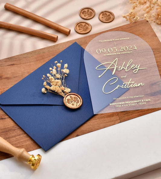Blue transparent wedding invitations