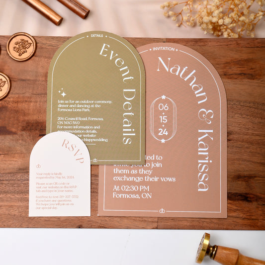 Arch Shaped Wedding Invitation Set, Curved Invitations, RSVP and Details card, Customized Wedding Invite Suite, Personalised Wedding Invites