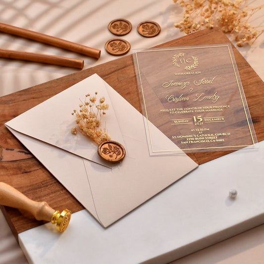 Cream envelope acrylic invitations